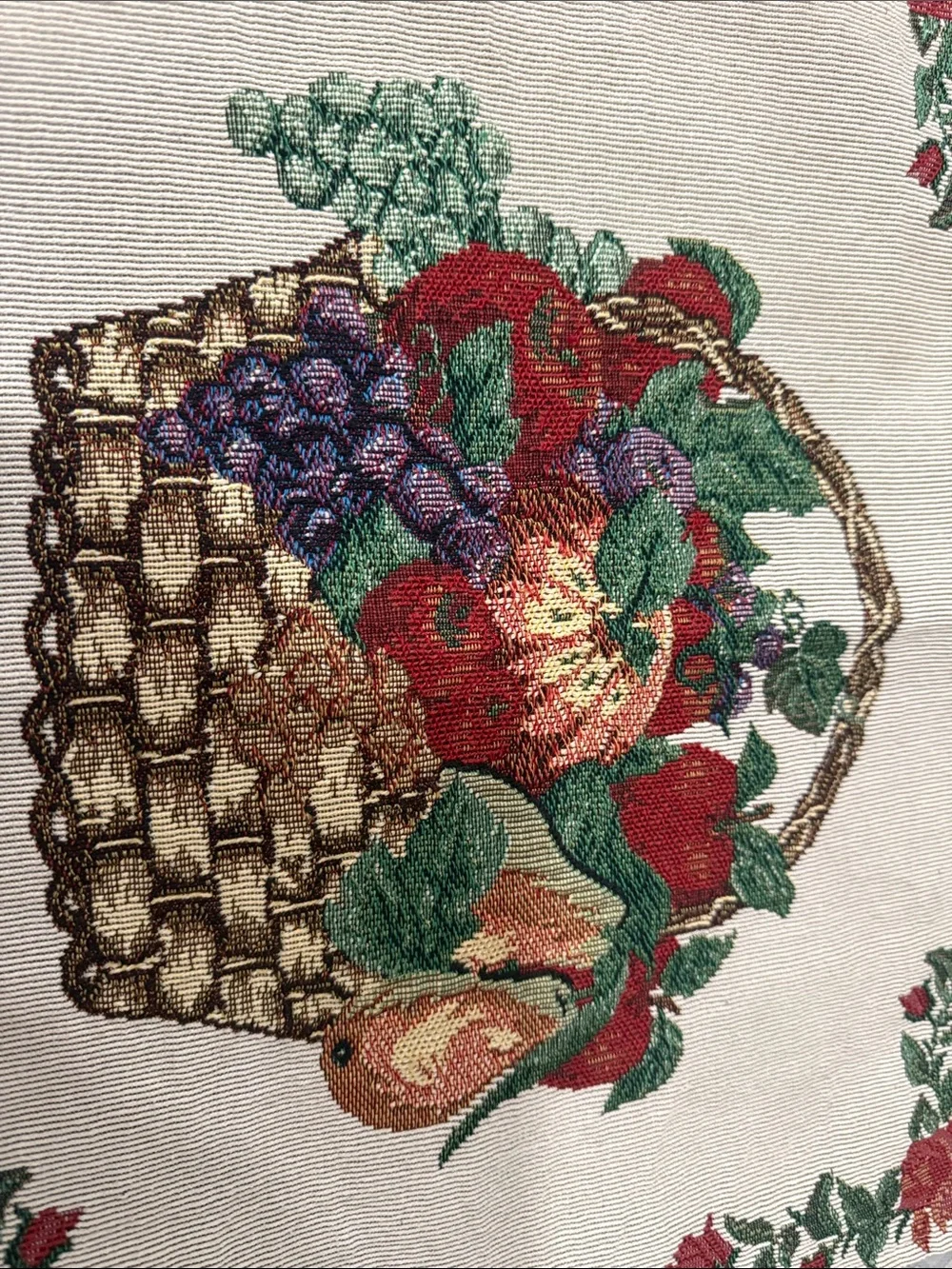 Vintage Tapestry Fruit Basket Embroidered Table Runner and 2 Placemats 70” Long